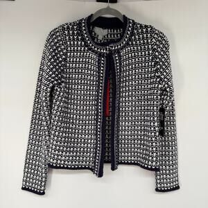NWT Pure Collection Sweater Knit weed Blazer Jacket Size 6 Navy Ivory
